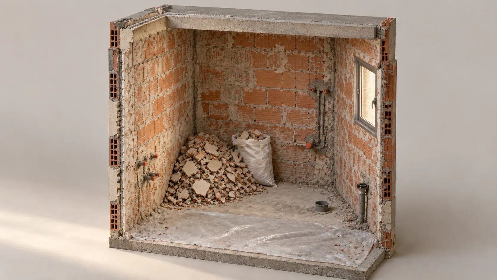 Recreación del baño durante la demolición