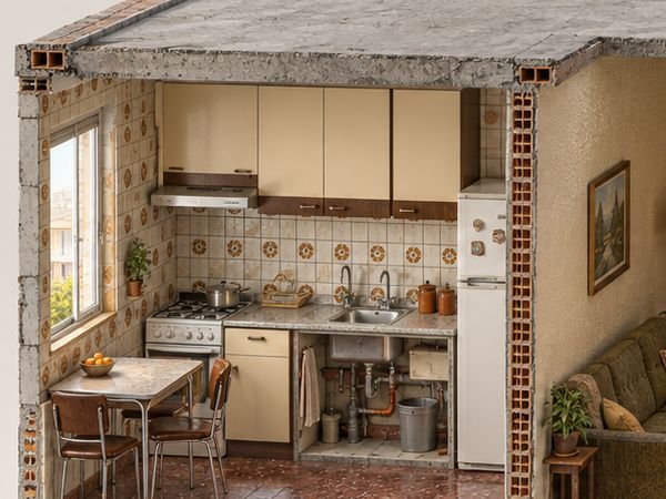 Recreación de una cocina antigua antes de cambiar la fontanería